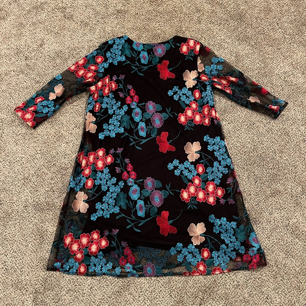 Caroline Rose Black Colorful Floral Dress Women’s Size XL Made In USA
